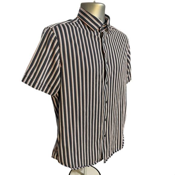 Bugatchi Blue and Red Striped Short Sleeve Comfort Stretch Button Down Size S - Picture 3 of 9